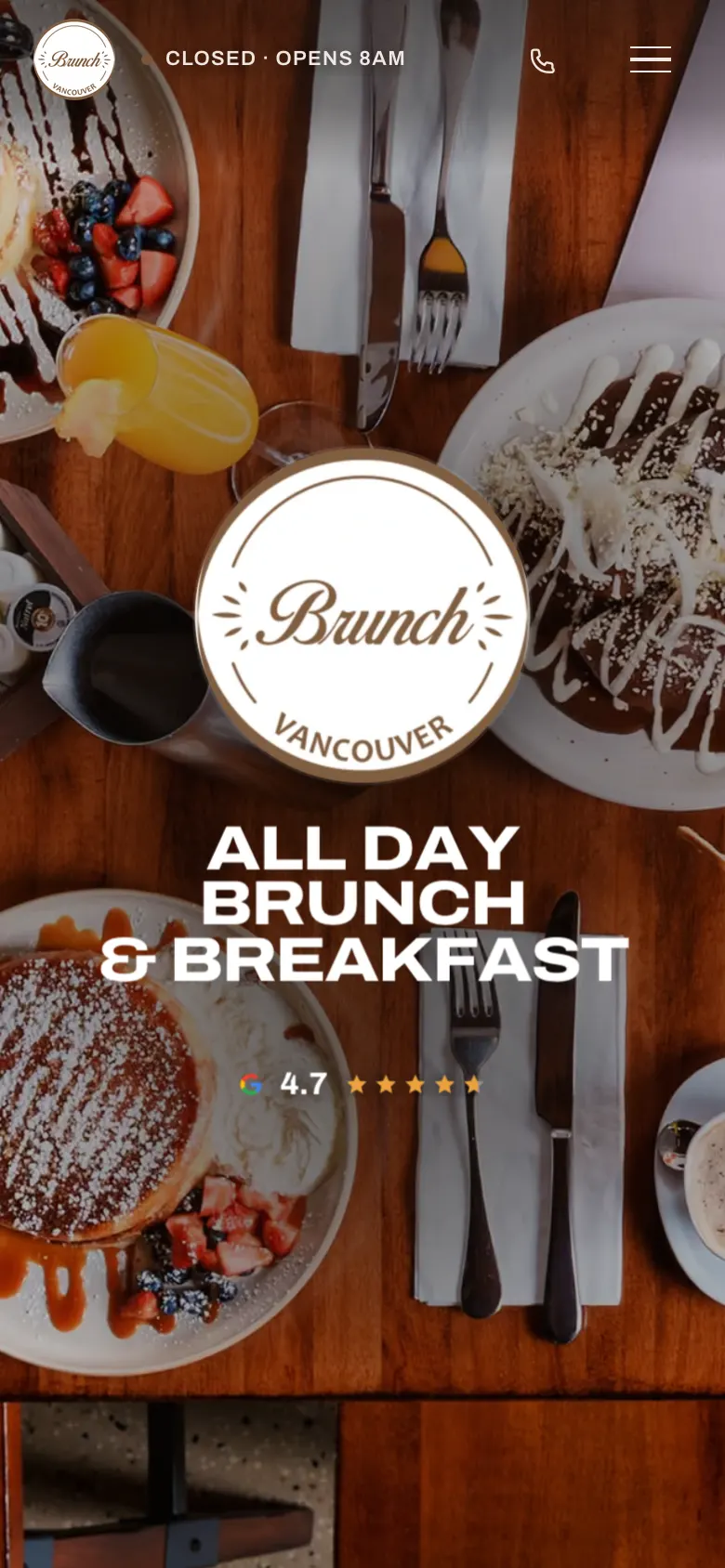 Brunch Vancouver home page on a phone